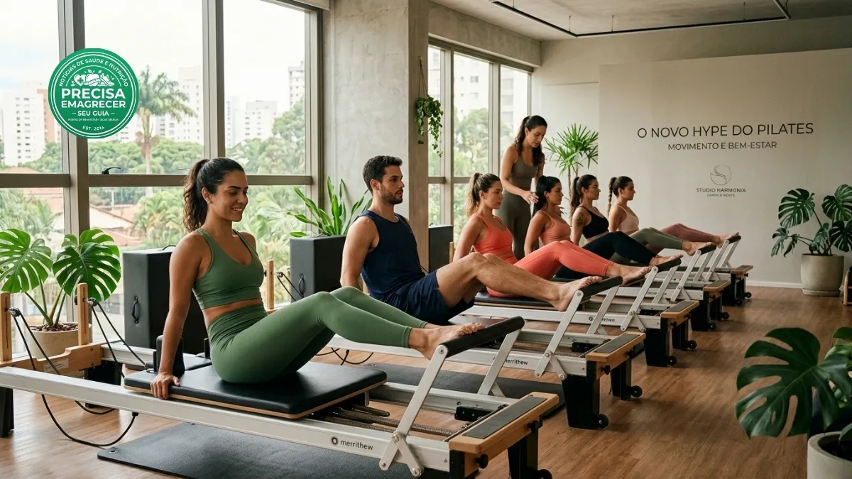 Instrutor demonstrando técnica de pilates, simbolizando o aumento de popularidade em 2026