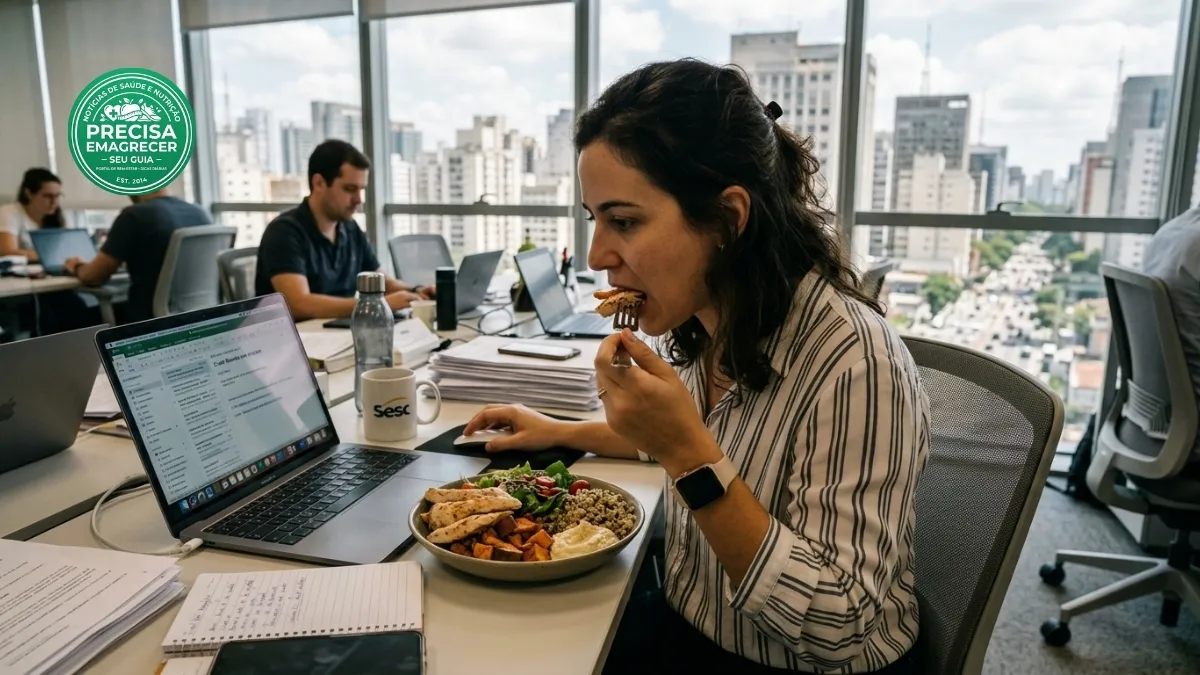 Prato colorido com opções saudáveis, alertando sobre a acrilamida em alimentos